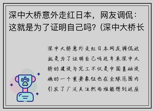 深中大桥意外走红日本，网友调侃：这就是为了证明自己吗？(深中大桥长度多少公里)