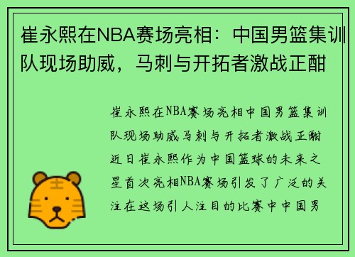 崔永熙在NBA赛场亮相：中国男篮集训队现场助威，马刺与开拓者激战正酣