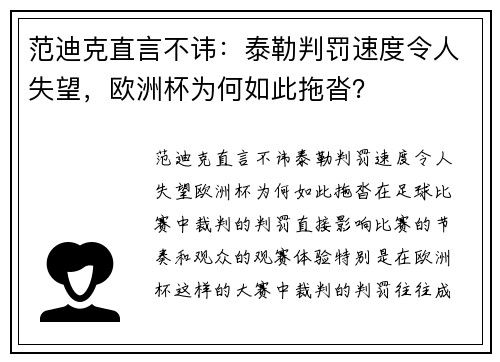 范迪克直言不讳：泰勒判罚速度令人失望，欧洲杯为何如此拖沓？
