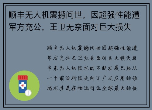 顺丰无人机震撼问世，因超强性能遭军方充公，王卫无奈面对巨大损失