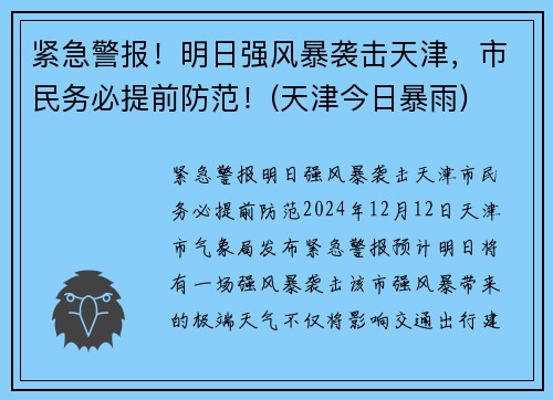 紧急警报！明日强风暴袭击天津，市民务必提前防范！(天津今日暴雨)