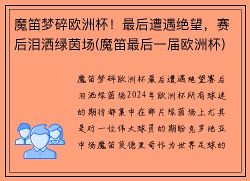 魔笛梦碎欧洲杯！最后遭遇绝望，赛后泪洒绿茵场(魔笛最后一届欧洲杯)