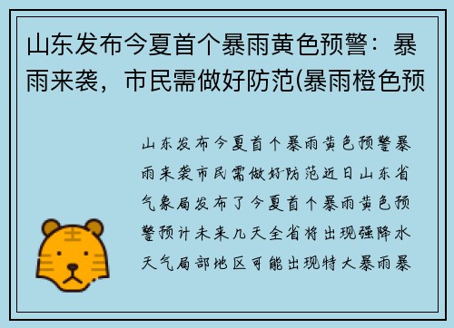 山东发布今夏首个暴雨黄色预警：暴雨来袭，市民需做好防范(暴雨橙色预警山东)